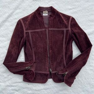 June Burgundy 100% Genuine Suede Leather Jacket - Size XS